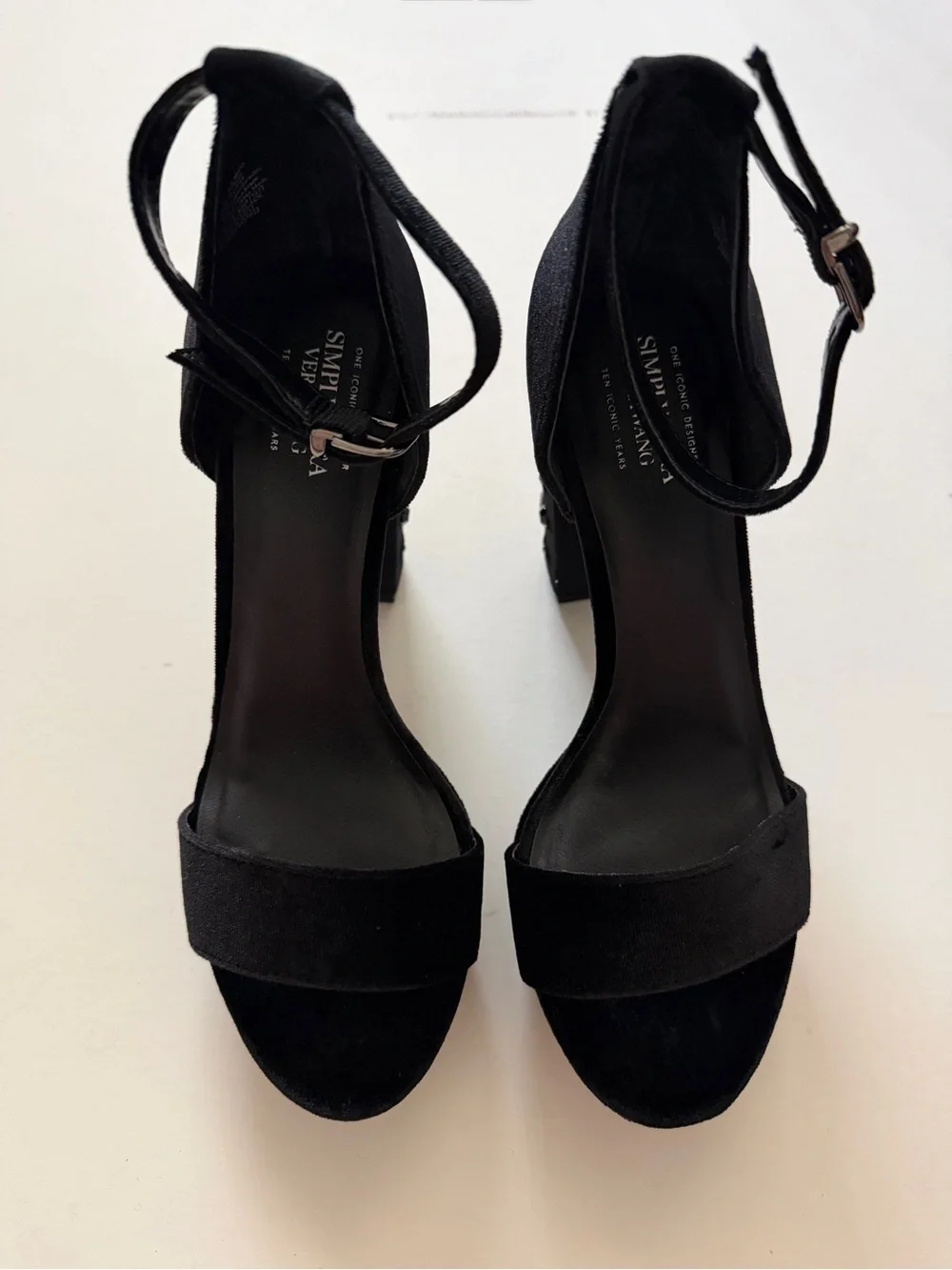 Simply VW Velvet Platform Block Heels with Jewel Accents